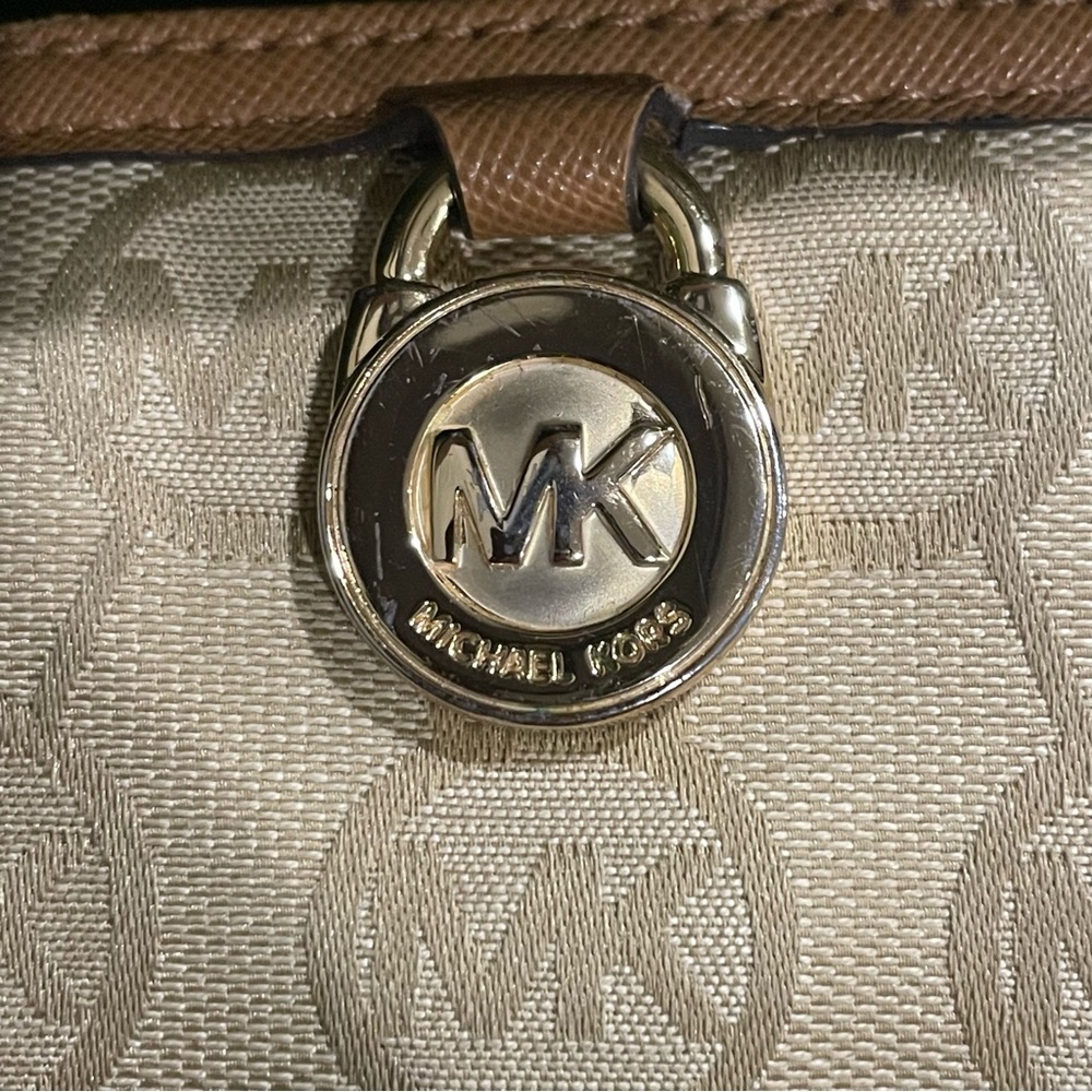 Michael Kors Tan and Brown Crossbody Bag with Signature MK Design - Picture 3 of 11